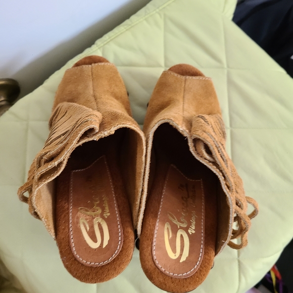 Sbicca Vintage Collection Wedge Fringed Mules Clogs - Picture 6 of 10